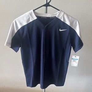 Nike Navy and White Kids Baseball Jersey with Swoosh